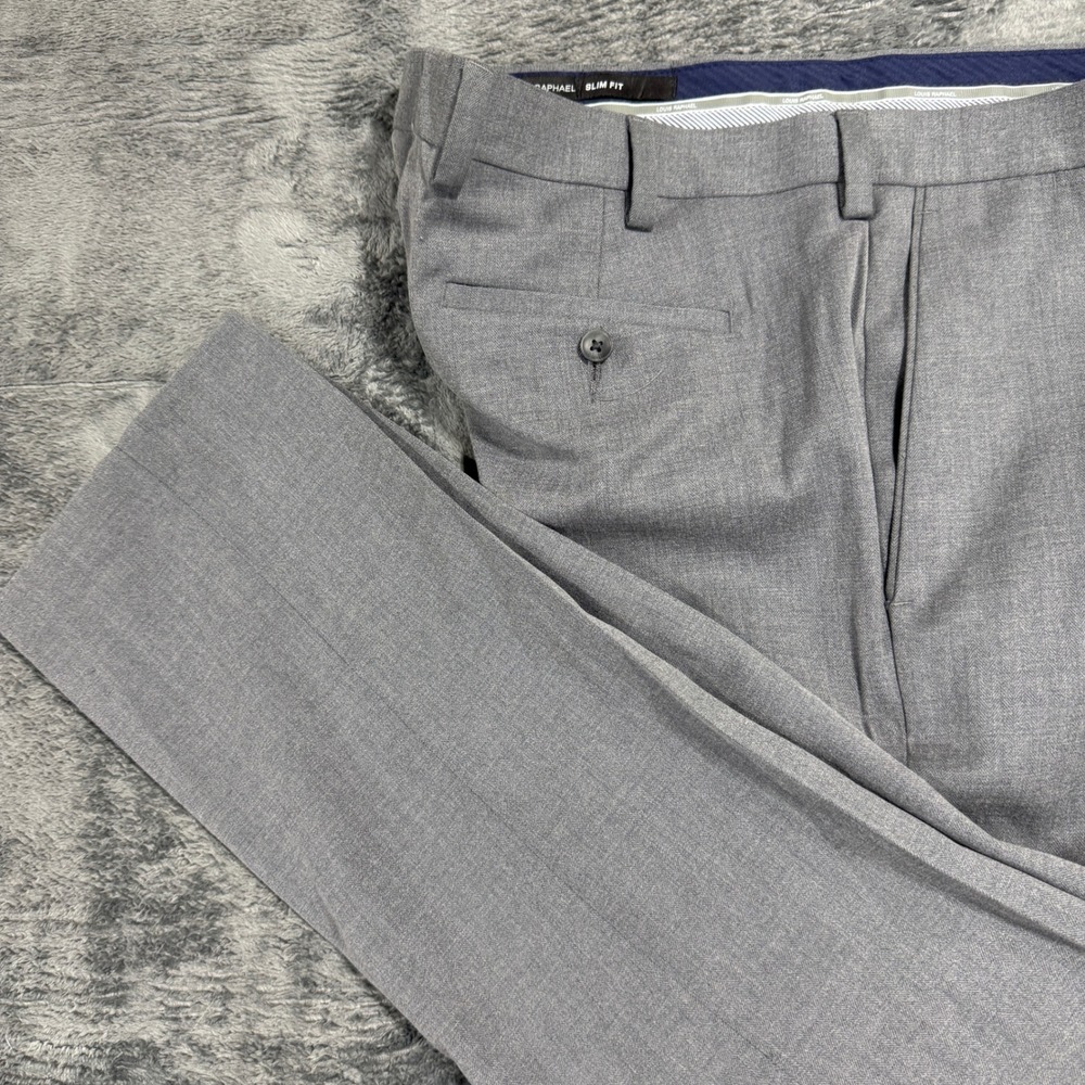 Louis Raphael Dress Pants‎ Mens 38x30 Grey Slim Fit Herringbone CT116WH-CN